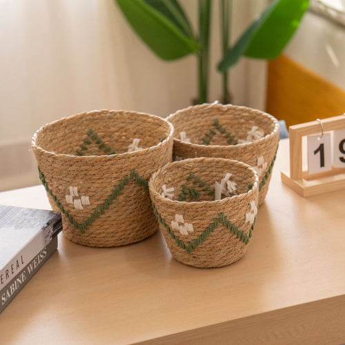 Handwoven storage basket with colorful accents Bowlift