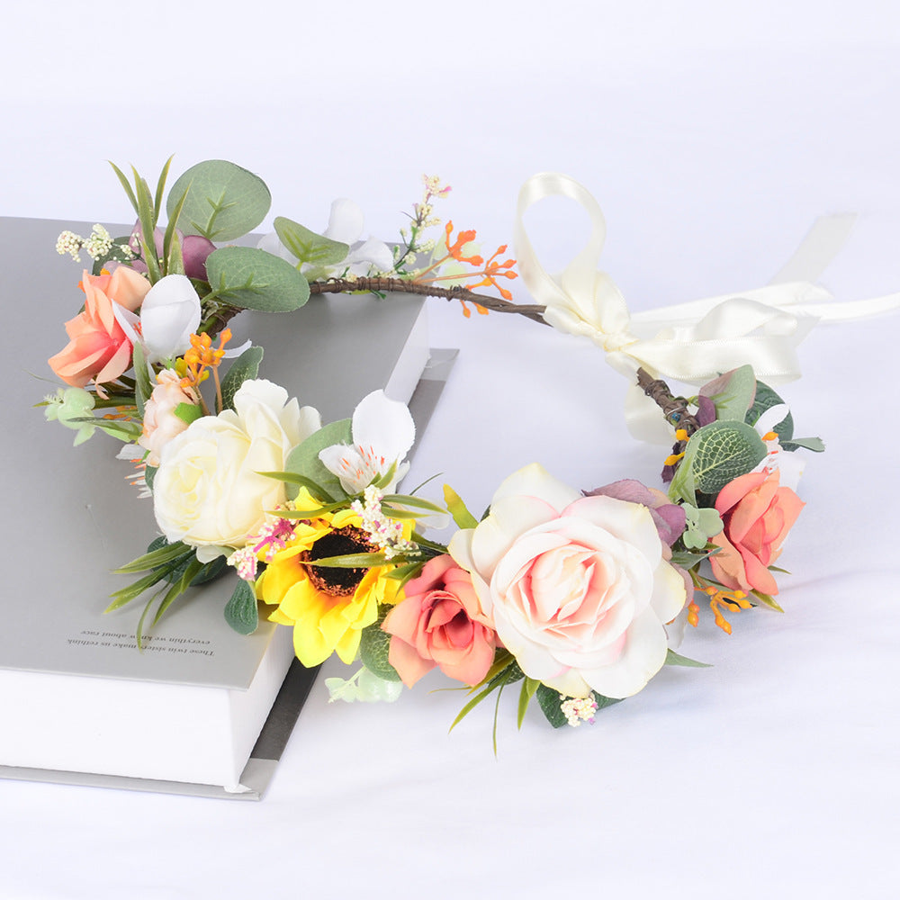 Handmade Romantic Artificial Flower Crown Headband for Bridal and Festival Bowlift