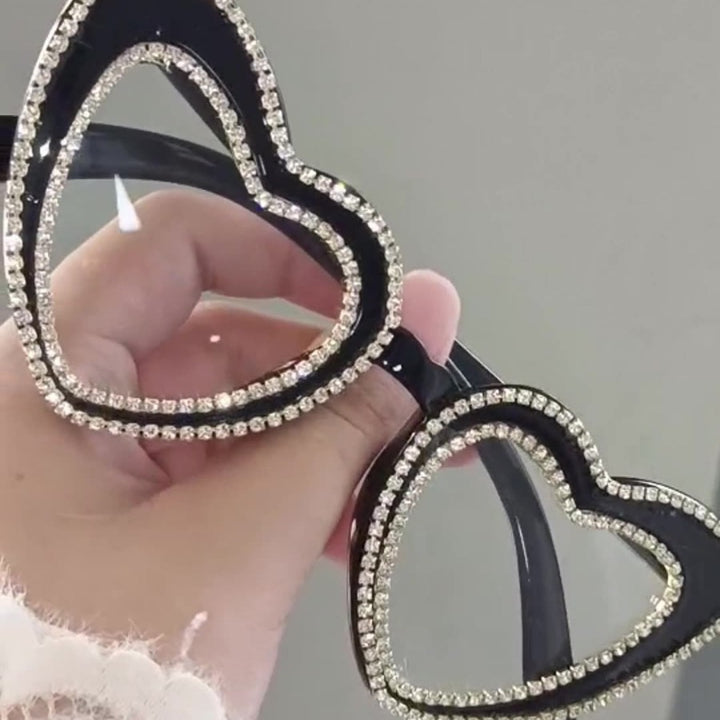 Rhinestone-Embellished Heart-Shaped Sunglasses Bowlift