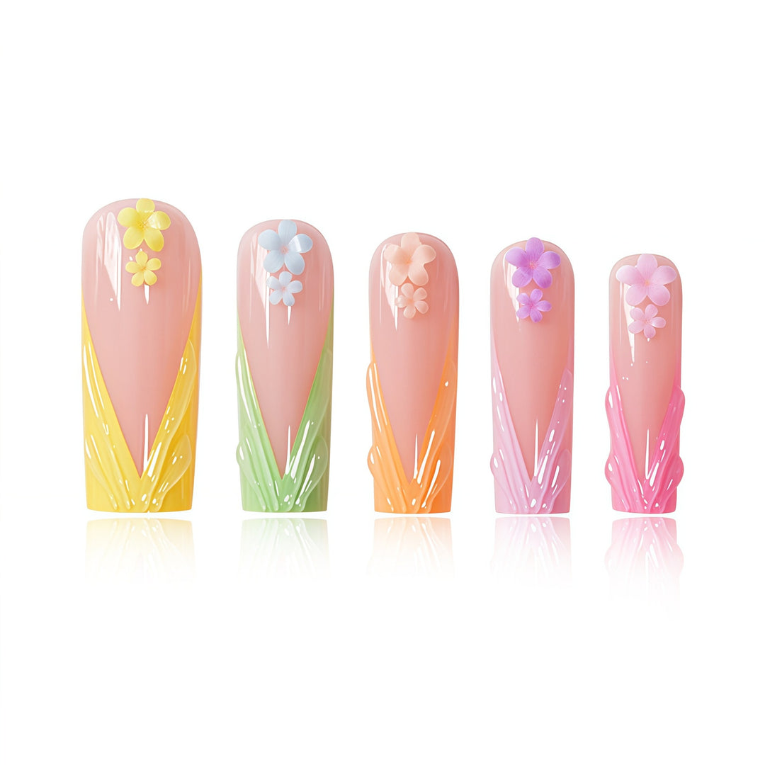 Decorative Floral Sculpted Press-On Nails Bowlift