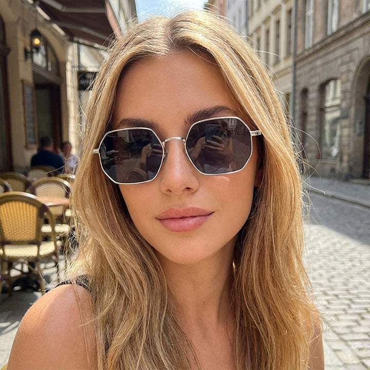 Women Octagonal Designer Sunglasses with High-Quality Metal Frame Bowlift