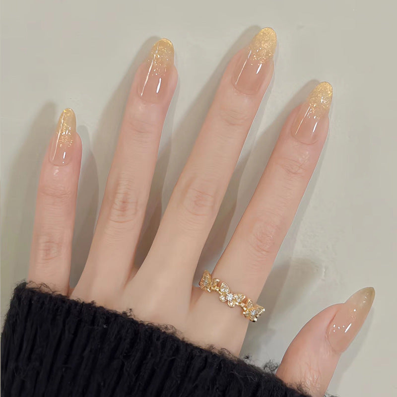 Elegant Press-On Nail Tips with Gold Accents Bowlift