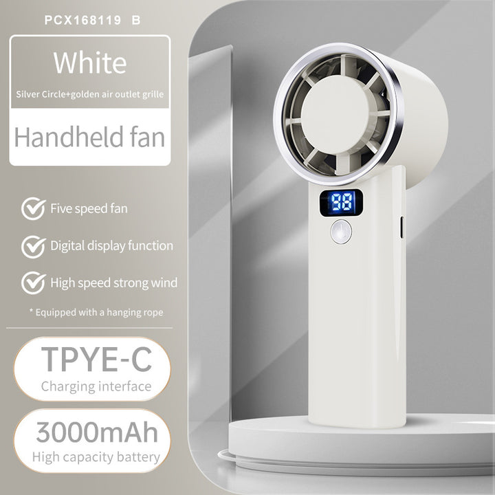 Women portable hand fan with digital display and five speed levels Bowlift