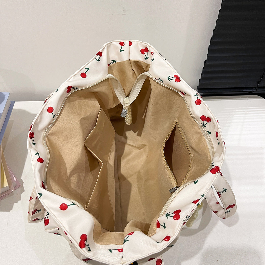 Cherry Print Multi-Pocket Tote Bag Bowlift
