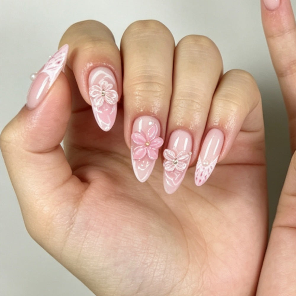 Floral Artistic Press-On Nails Set Bowlift