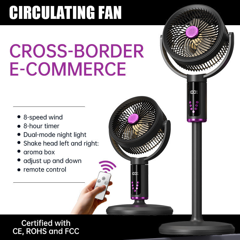 Unisex nan height-adjustable oscillating rechargeable pedestal fan with digital LED display remote and aromatherapy Bowlift