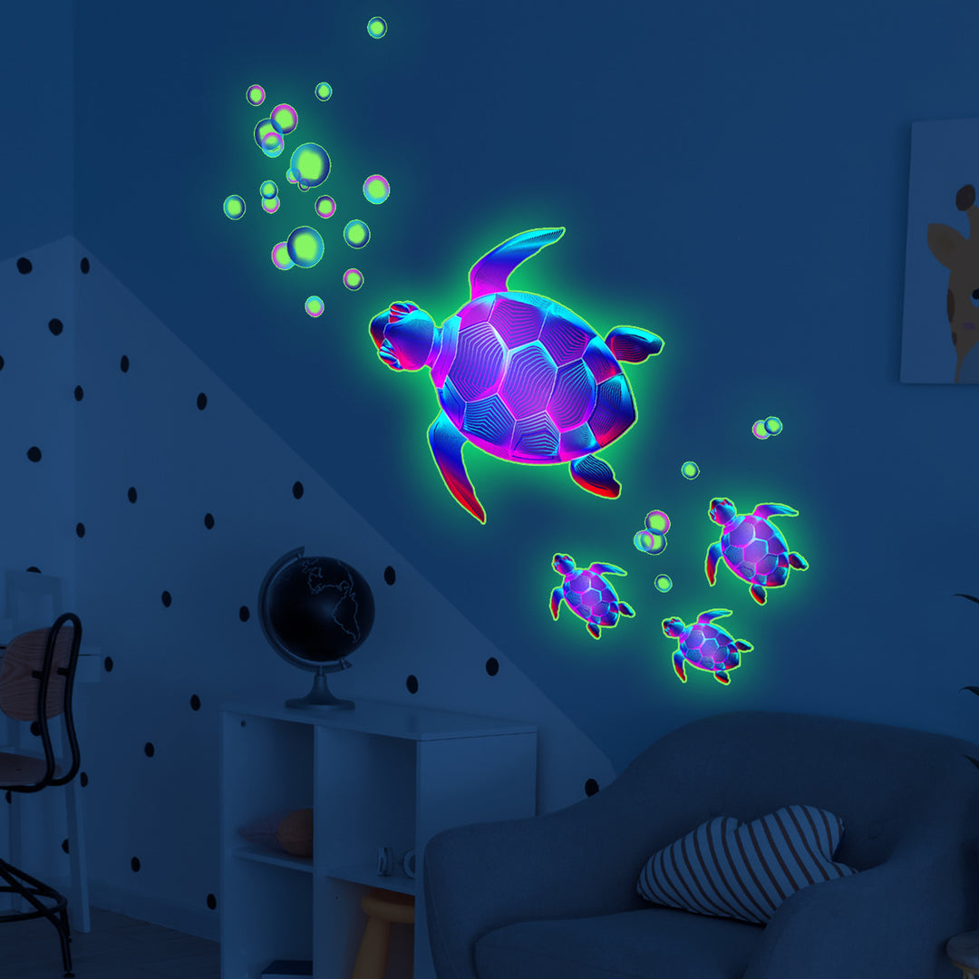 3D effect sea turtle wall decal sticker sheet with bubble accents Bowlift