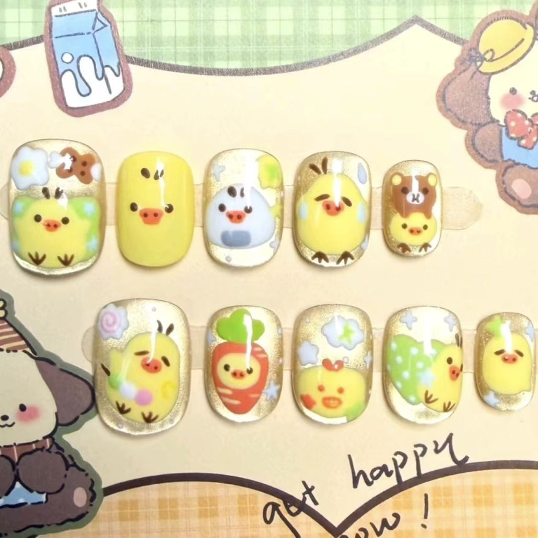 Whimsical Character Press-On Nail Art Set Bowlift