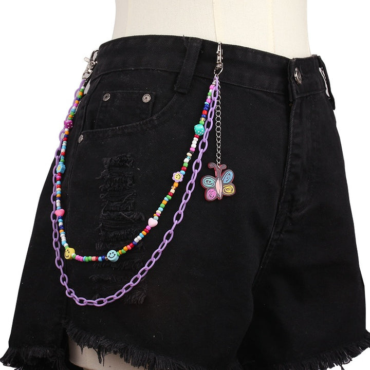 Fashionable chain belt with colorful beads and charm pendants Bowlift