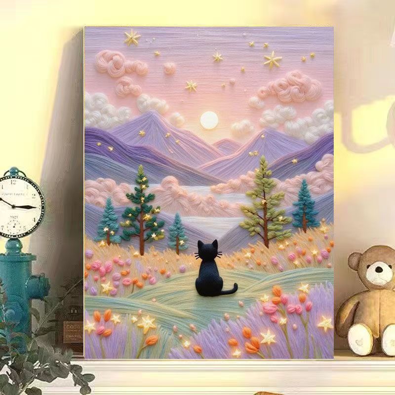 Whimsical Cat Landscape Canvas Art Bowlift