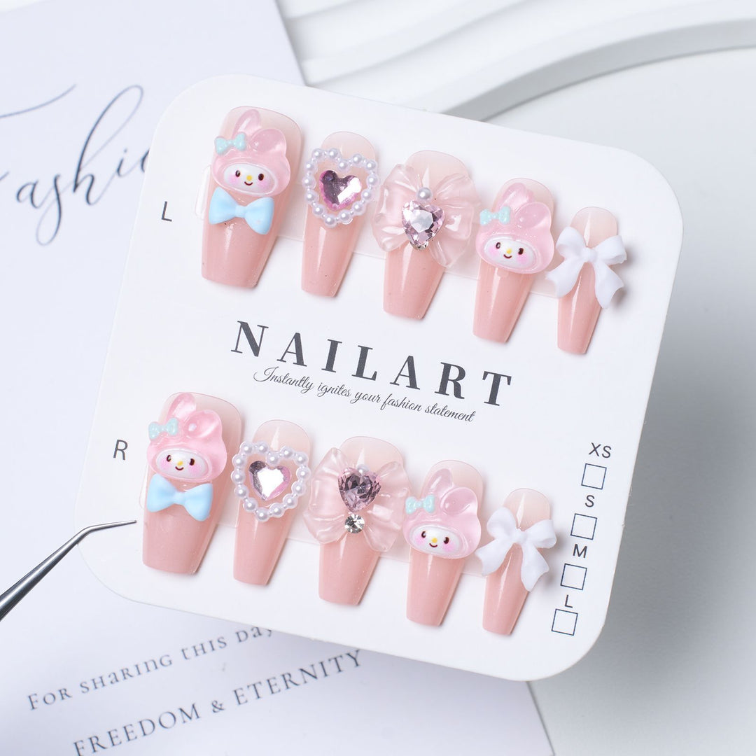 Artistic Stiletto Press-On Nail Set with Floral Embellishments Bowlift