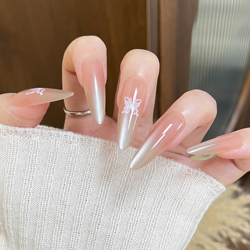 Artistic Acrylic Stiletto Nails with Butterfly Design Bowlift