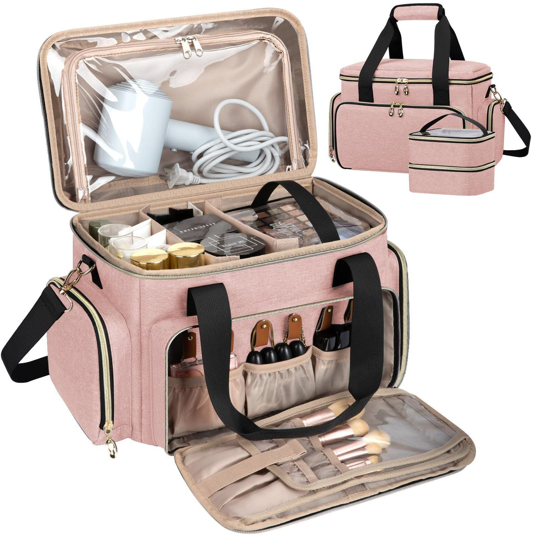 Cosmetic organizer bag with multiple compartments and transparent pockets Bowlift