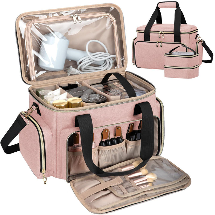 Cosmetic organizer bag with multiple compartments and transparent pockets Bowlift