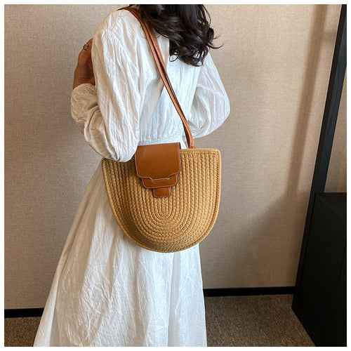 Fashionable and Handcrafted Basket Bag with Leather Accents Bowlift