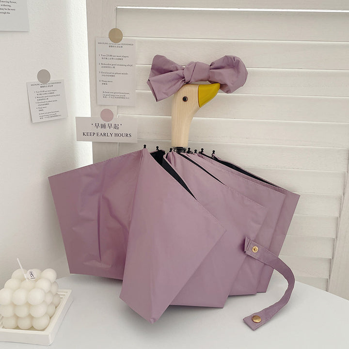 Women's Folding Umbrella with Unique Duck Handle Bowlift