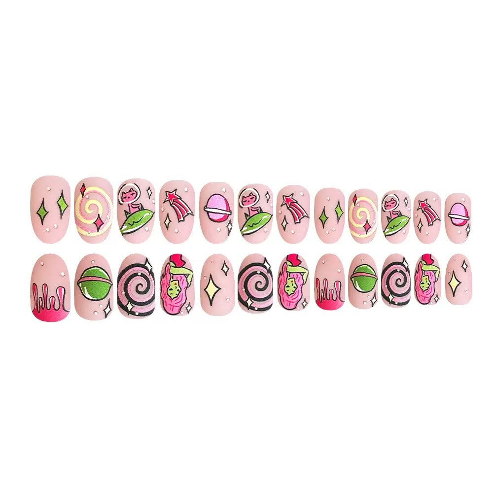 Art nail set with playful cartoon designs Bowlift