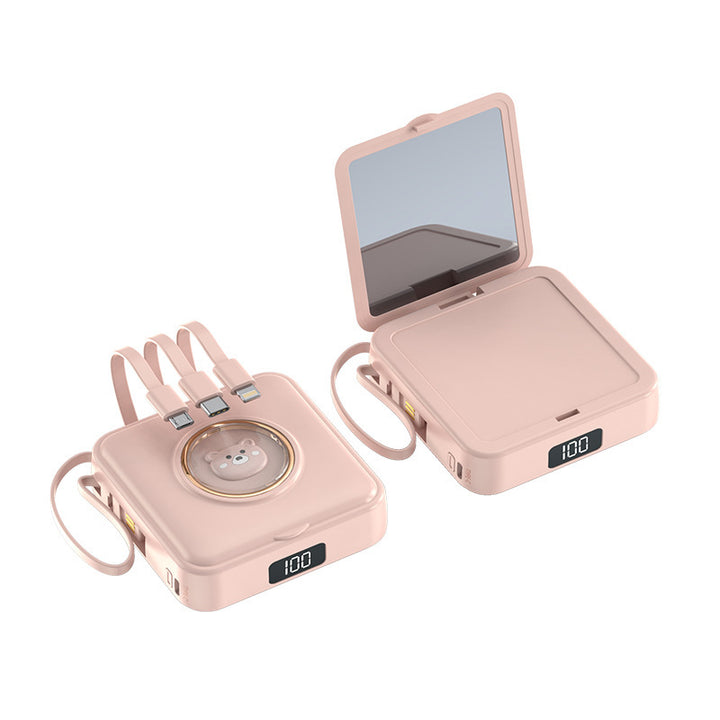 Compact power bank with integrated mirror and multifunction charging cable Bowlift