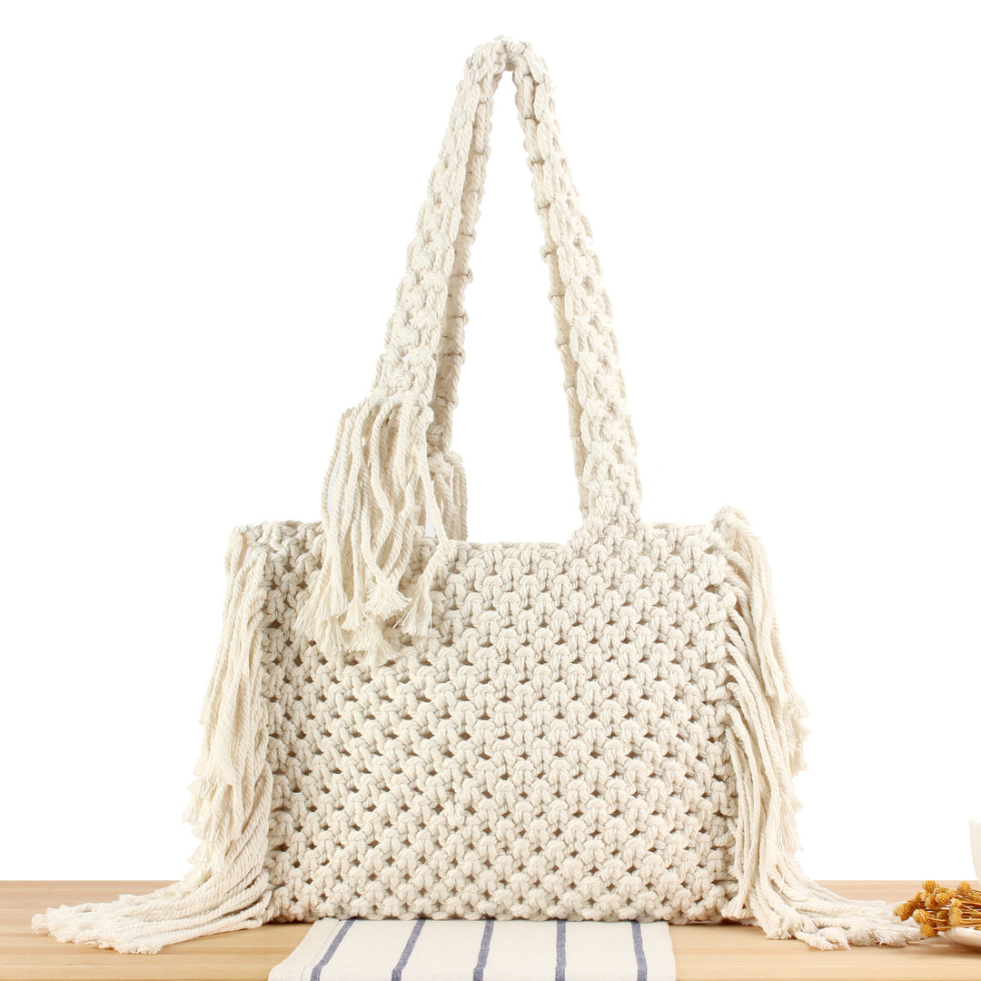 Handbag Made of Handmade Macramé with Elegant Fringe Decoration Bowlift
