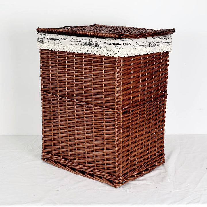 Women's laundry basket with elegant fabric cover and decorative elements Bowlift