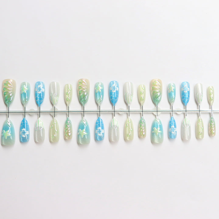 Artistic Ocean-Inspired Press-On Nail Art Set Bowlift