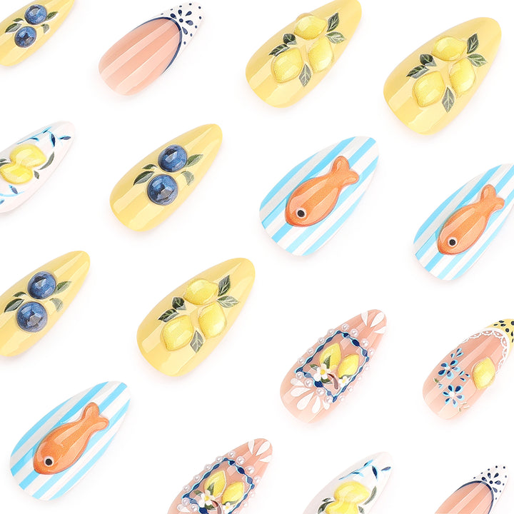 Artistic Nail Extensions with Fruity Designs Bowlift