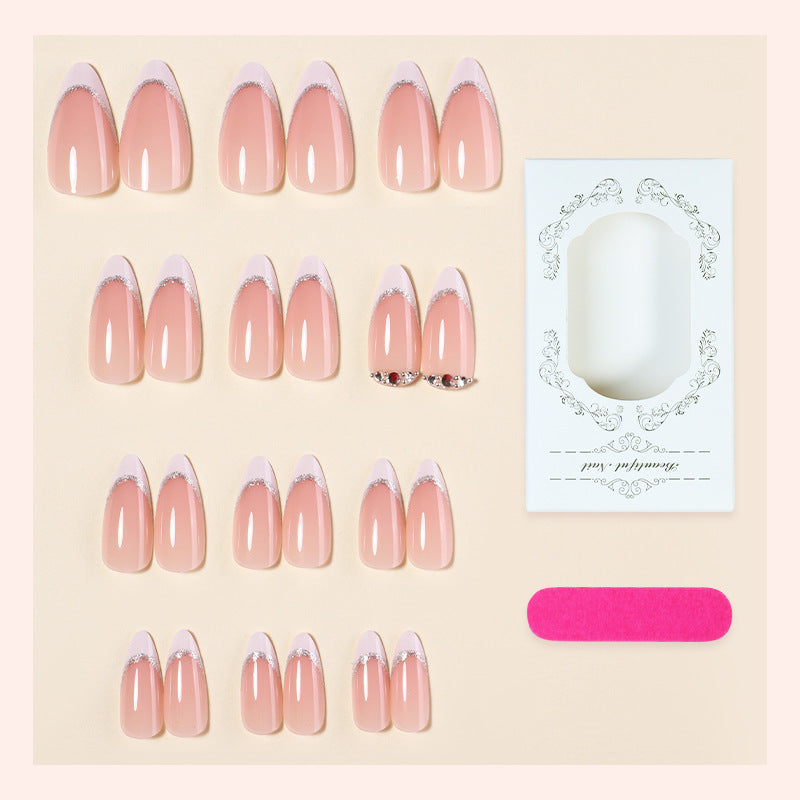 Elegant Press-On Nail Set with Glittering Silver Edges Bowlift