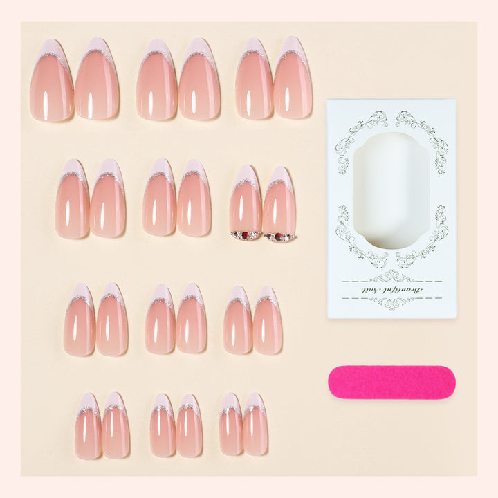Elegant Press-On Nail Set with Glittering Silver Edges Bowlift