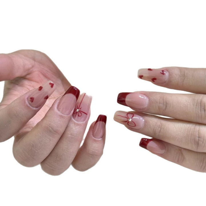Artistic Heart-Patterned Press-On Nail Set Bowlift
