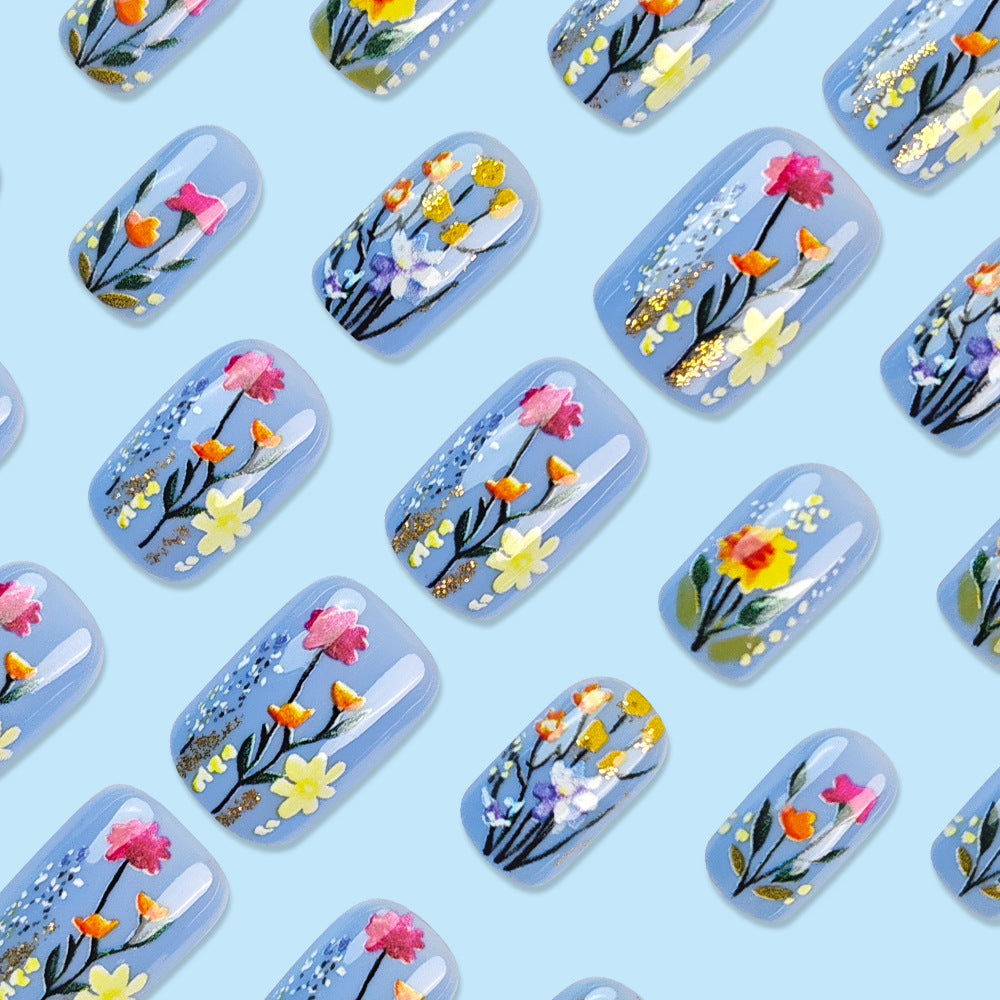 Floral-Embellished Press-On Nail Art Bowlift