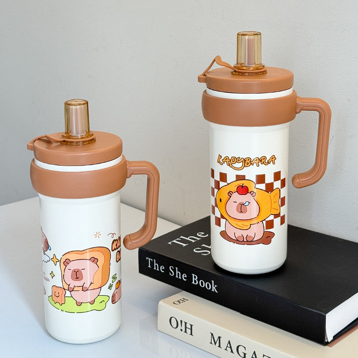 Ladies Insulated Water Bottle with Practical Carry Handle and Fun Animal Design Bowlift