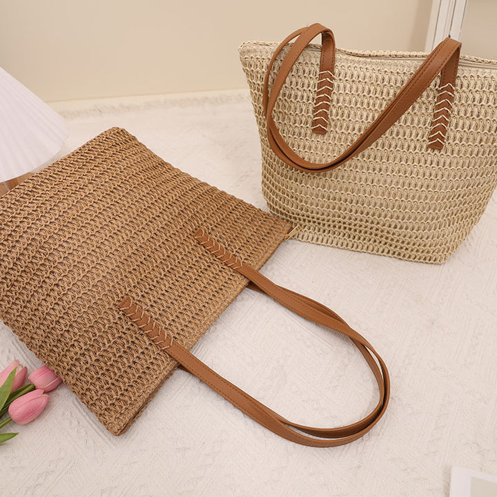 Giant Tote Bag Made of Woven Raffia with Leather Handles Bowlift