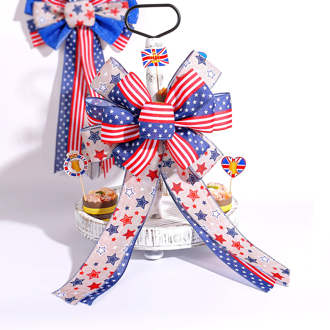 Unisex decorative bow made of sturdy ribbon with star and stripe pattern Bowlift