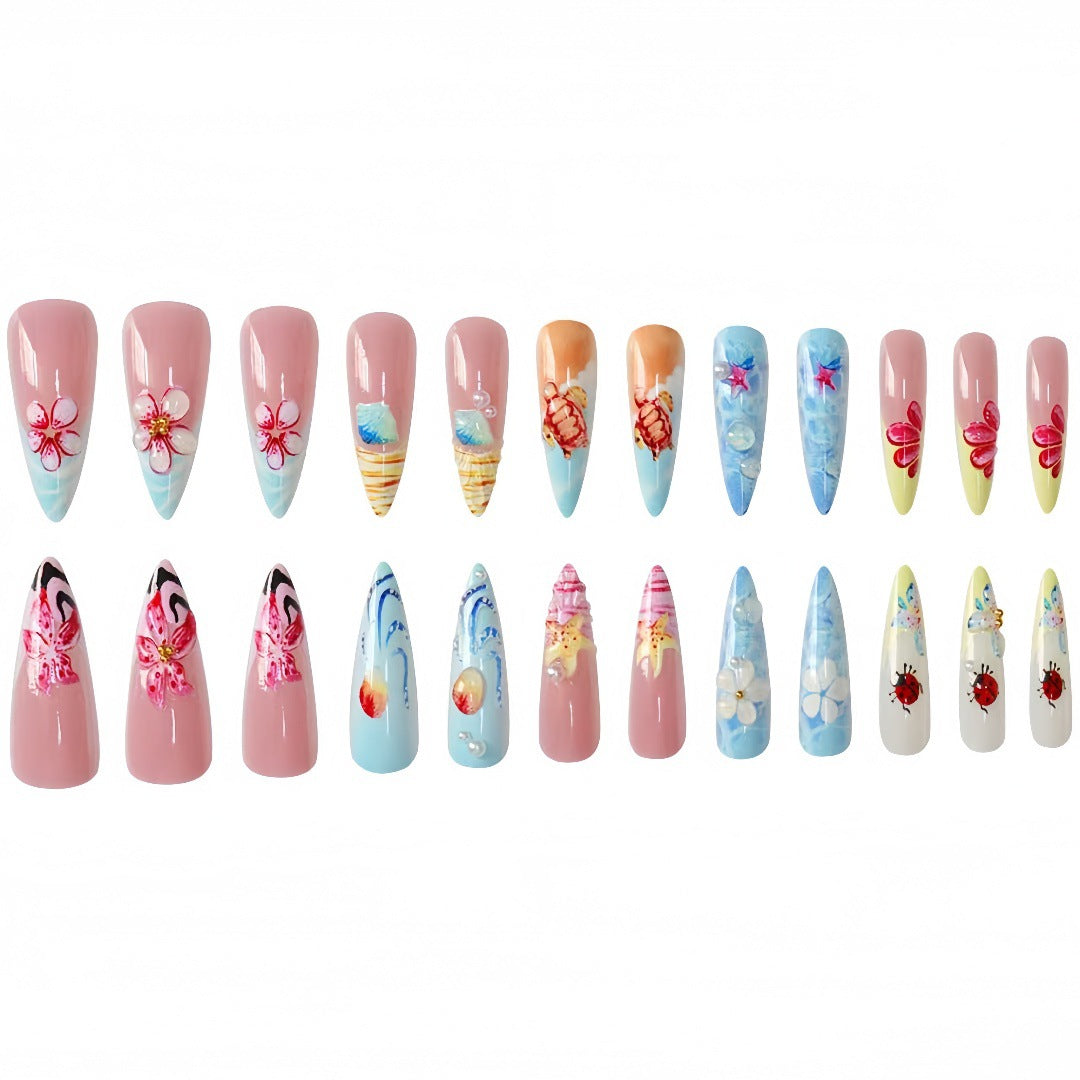 Artistic Marine-Inspired Press-On Nail Set Bowlift