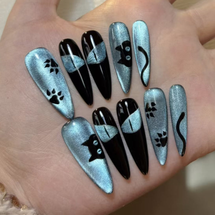 Cat-Themed Press-On Nail Art Bowlift