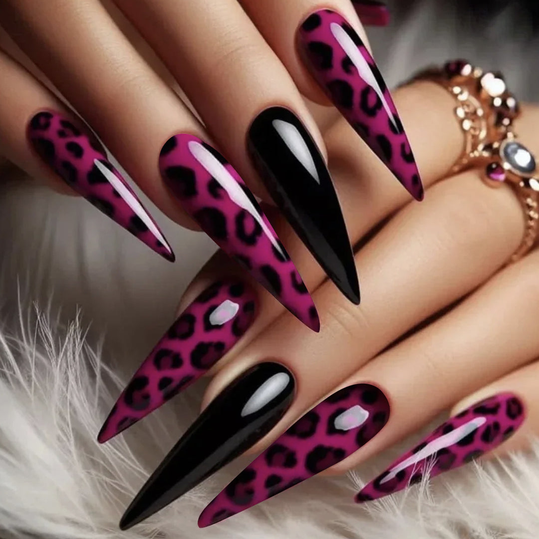 Fierce Leopard Print Stiletto Nail Extensions Bowlift