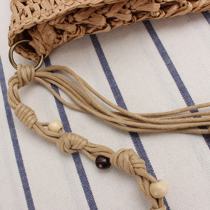 Braided Natural Material Handbag with Playful Fringes Bowlift