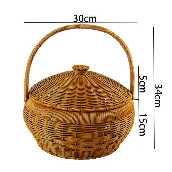 Women's Handcrafted Storage Basket with Lid and Carry Handle Bowlift