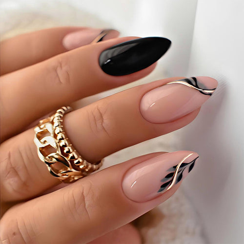 Elegant Press-On Nail Art Set with Artistic Designs Bowlift