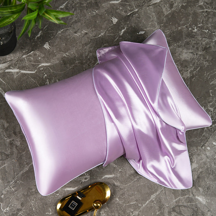 Mulberry Silk-Feel Satin Pillowcase Set with Piping and Hidden Zipper Bowlift