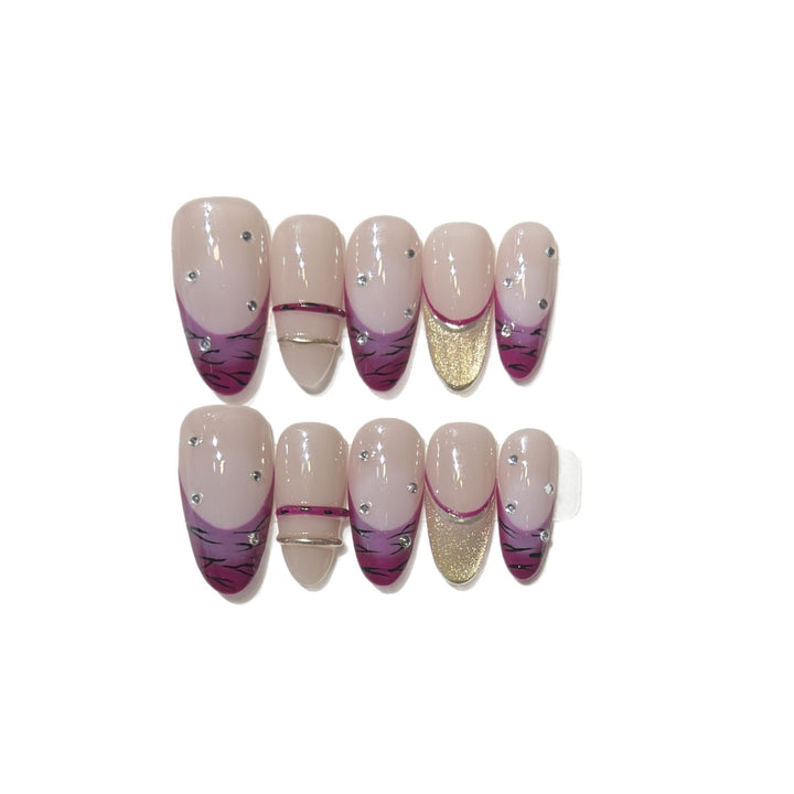 Artistic Stiletto Press-On Nail Set with Rhinestone Accents Bowlift