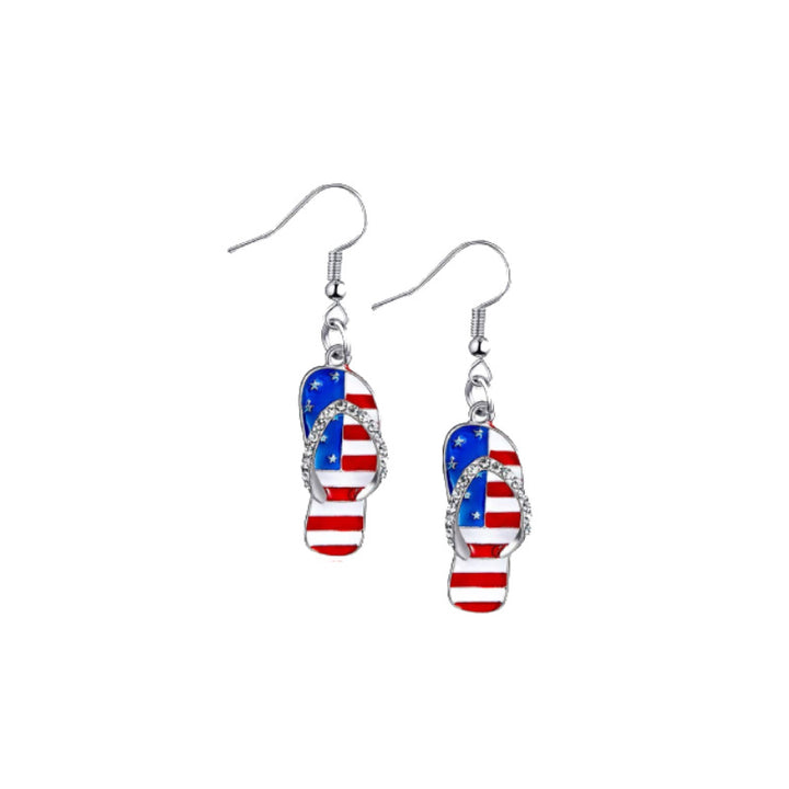 Women's nan patriotic enamel angel wing dangle earrings with stars and stripes motif and layered feather detail Bowlift