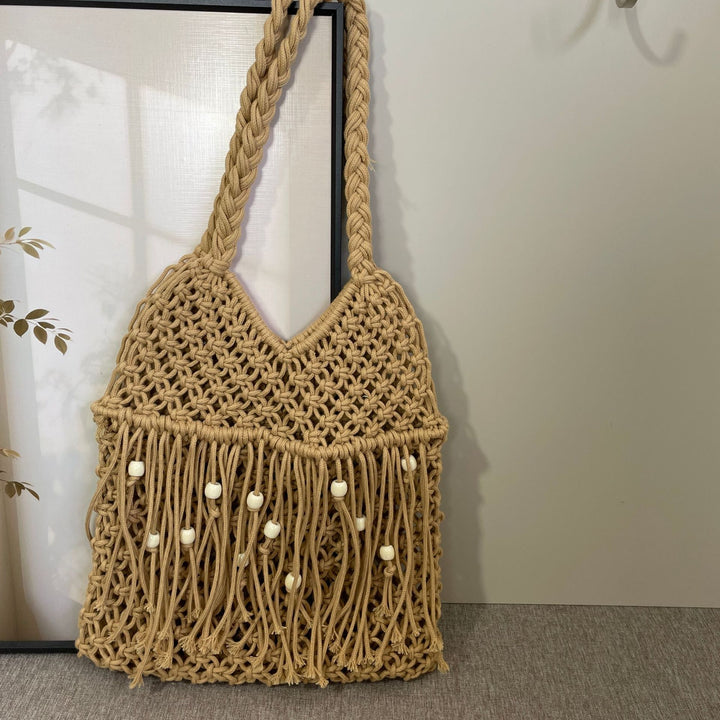 Macrame Crossbody Bag with Tassels Bowlift
