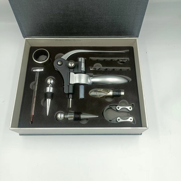 Premium wine accessory gift set with corkscrew foil cutter aerator stopper thermometer Bowlift