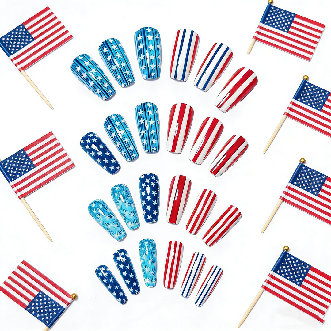 Artificial nails with patriotic stars and stripes design Bowlift