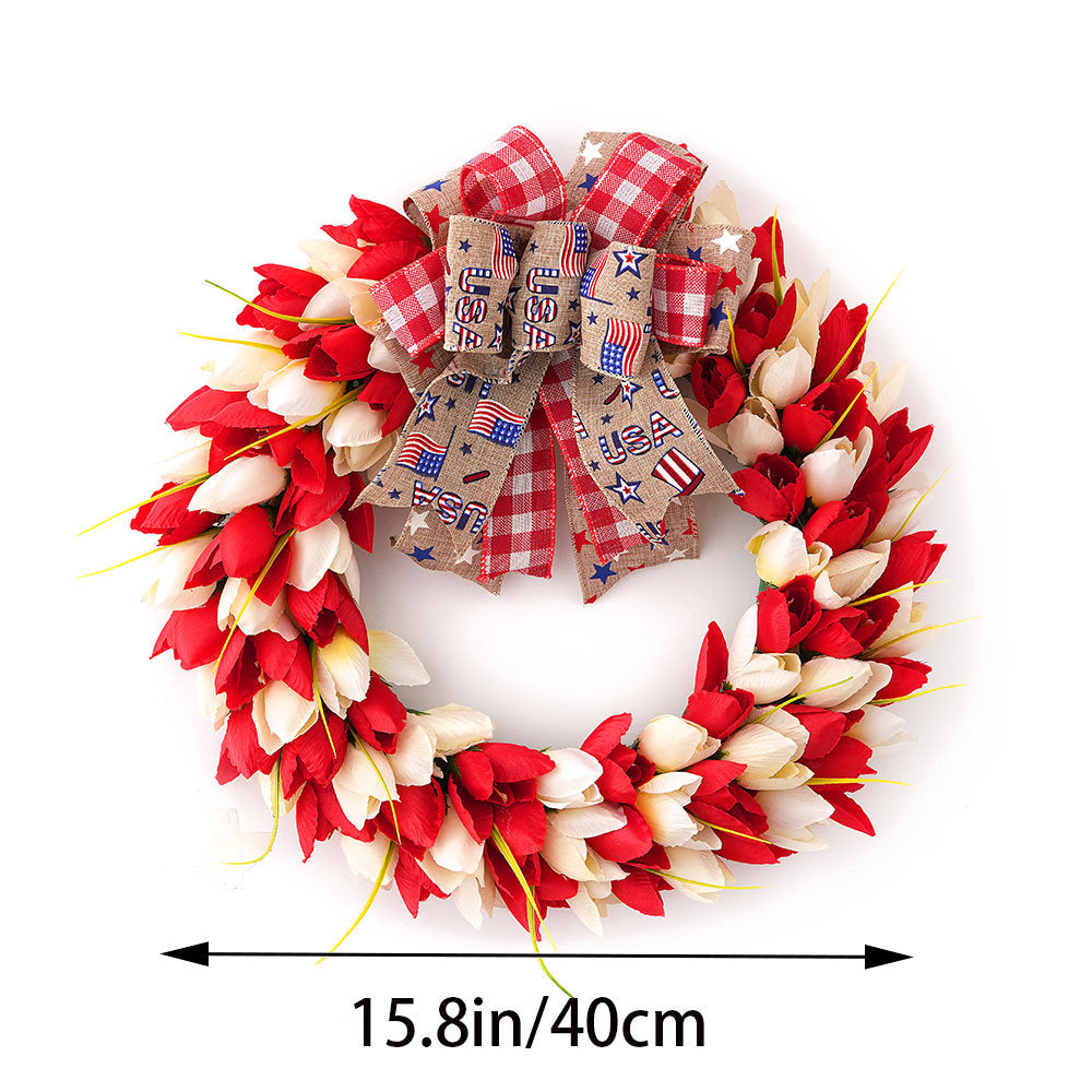 Unisex nan festive door and wall wreath made of foam roses and wrapped textile ribbon Bowlift