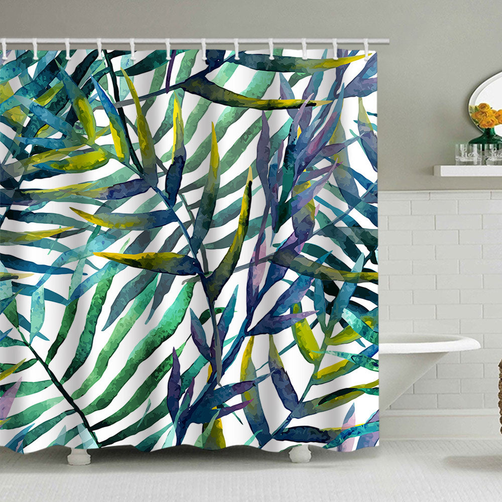 Tropical Leaf Print Shower Curtain Bowlift