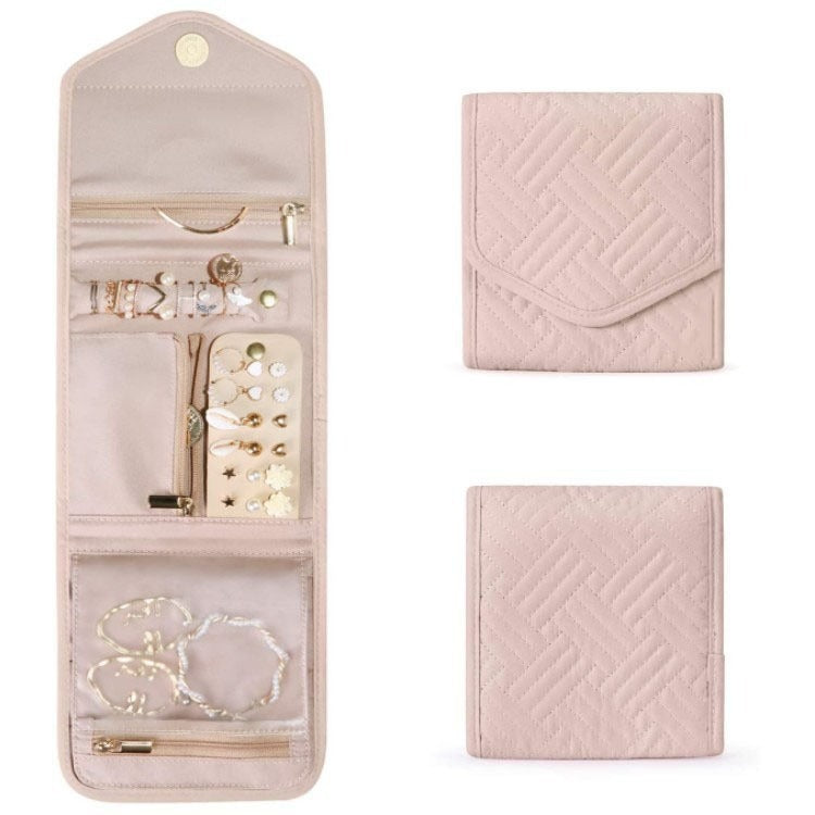 Quilted Foldable Travel Jewelry Organizer Roll with Zipper Pockets Bowlift