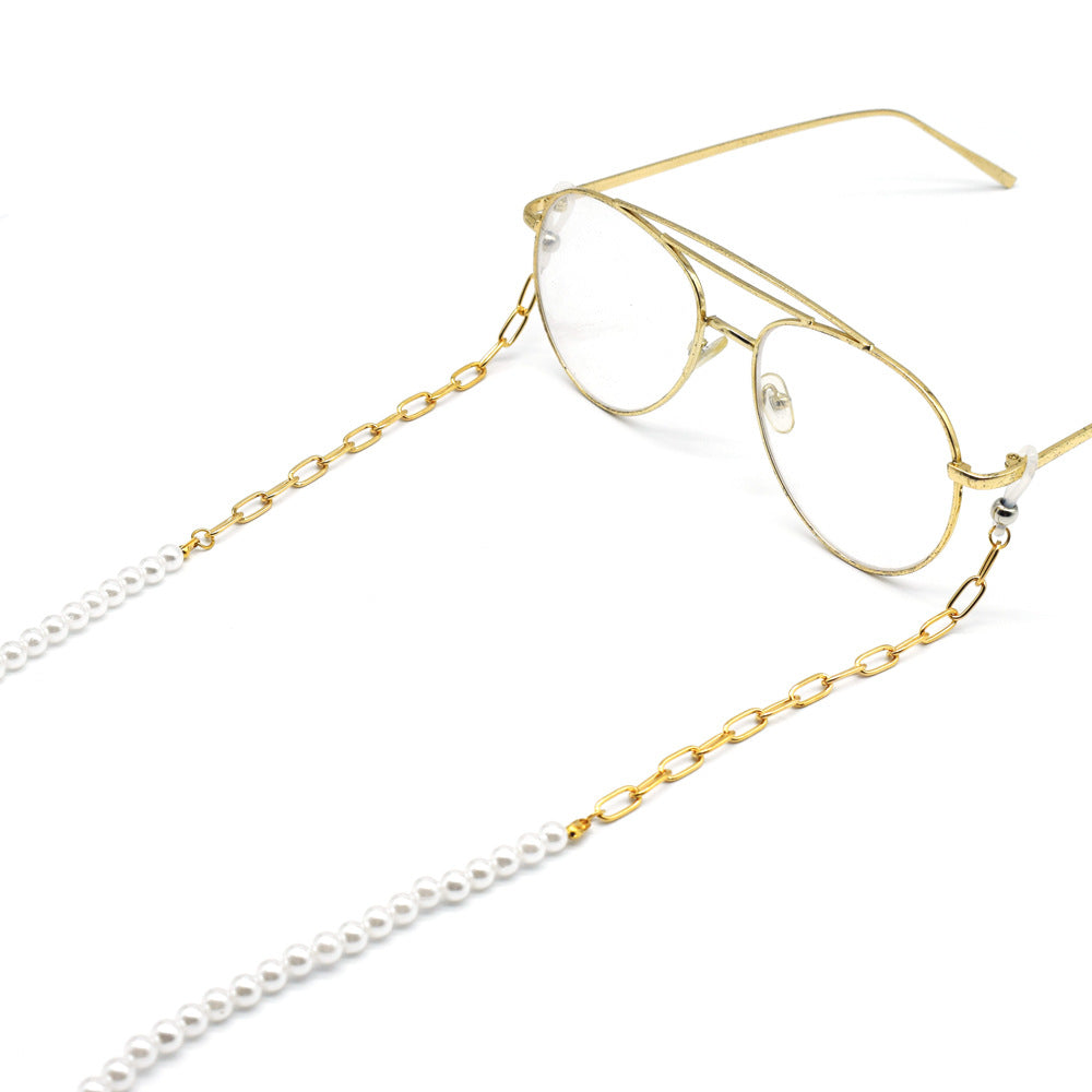 Elegant Pearl and Gold Chain Eyewear Holder Bowlift
