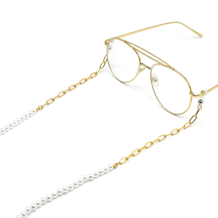 Elegant Pearl and Gold Chain Eyewear Holder Bowlift